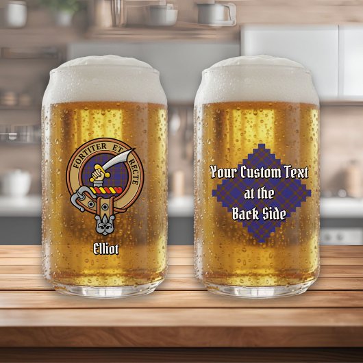 Clan Elliot Crest over Modern Tartan Blikvorm Glas