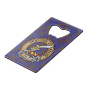 Clan Elliot Crest over Modern Tartan Creditkaart Flessenopener (Voorkant Gekanteld)