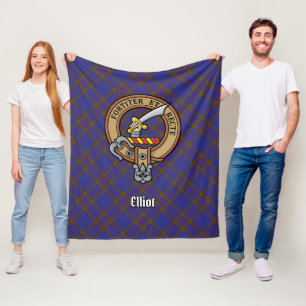 Clan Elliot Crest over Modern Tartan Fleece Deken