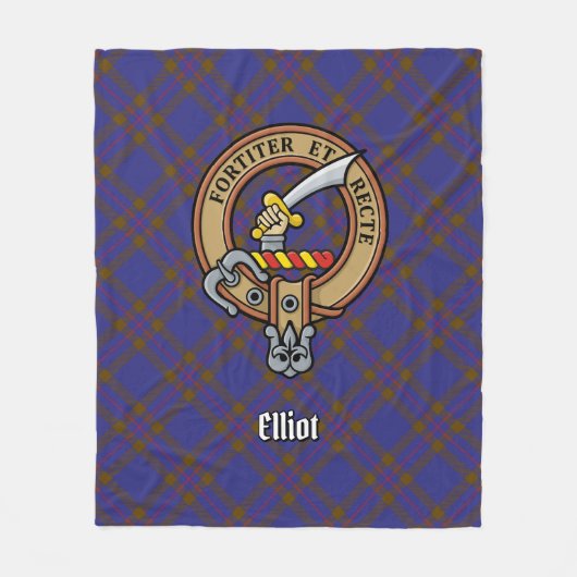 Clan Elliot Crest over Modern Tartan Fleece Deken (Voorkant)