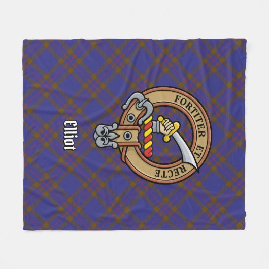 Clan Elliot Crest over Modern Tartan Fleece Deken (Voorkant (Horizontaal))