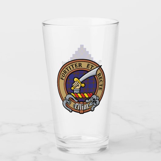 Clan Elliot Crest over Modern Tartan Glas (Voorkant)