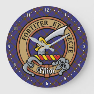 Clan Elliot Crest over Modern Tartan Grote Klok