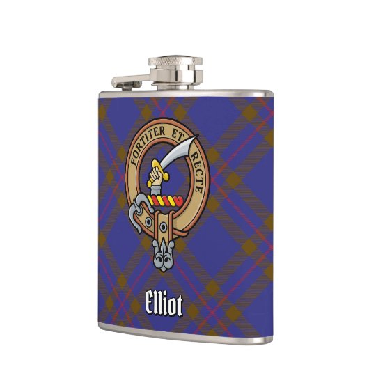 Clan Elliot Crest over Modern Tartan Heupfles (Links)