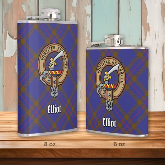 Clan Elliot Crest over Modern Tartan Heupfles
