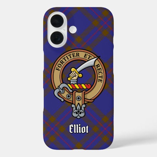 Clan Elliot Crest over Modern Tartan iPhone Case (Achterkant)