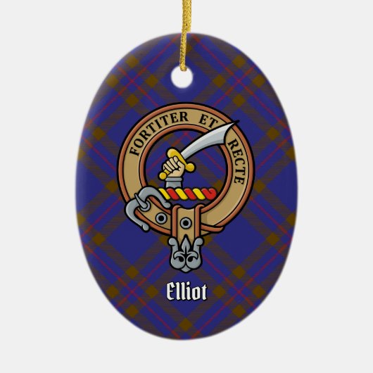 Clan Elliot Crest over Modern Tartan Keramisch Ornament (Voorkant)