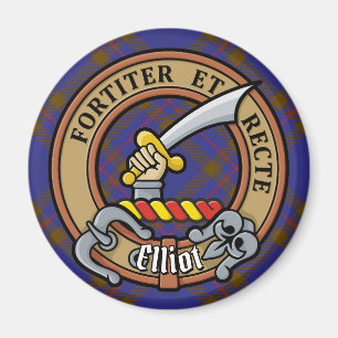 Clan Elliot Crest over Modern Tartan Magneet