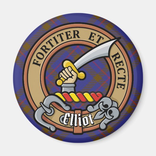 Clan Elliot Crest over Modern Tartan Magneet (Voorkant)