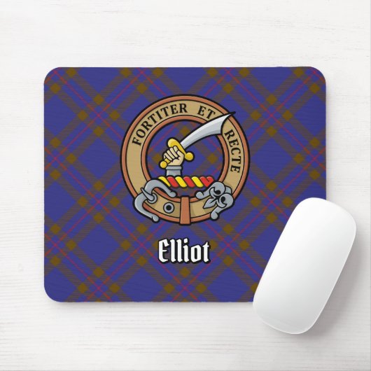 Clan Elliot Crest over Modern Tartan Muismat (Met muis)