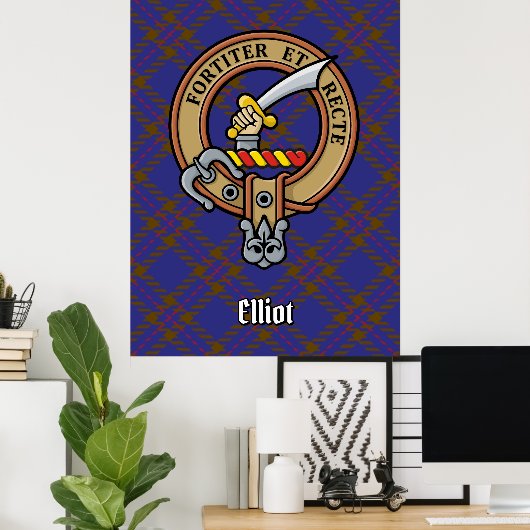 Clan Elliot Crest over Modern Tartan Poster (Thuiskantoor)