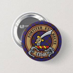 Clan Elliot Crest over Modern Tartan Ronde Button 5,7 Cm