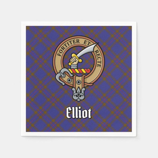 Clan Elliot Crest over Modern Tartan Servet (Voorkant)
