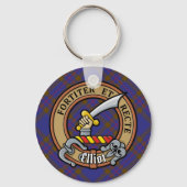 Clan Elliot Crest over Modern Tartan Sleutelhanger (Voorkant)