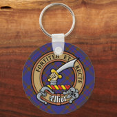 Clan Elliot Crest over Modern Tartan Sleutelhanger (Voorkant)