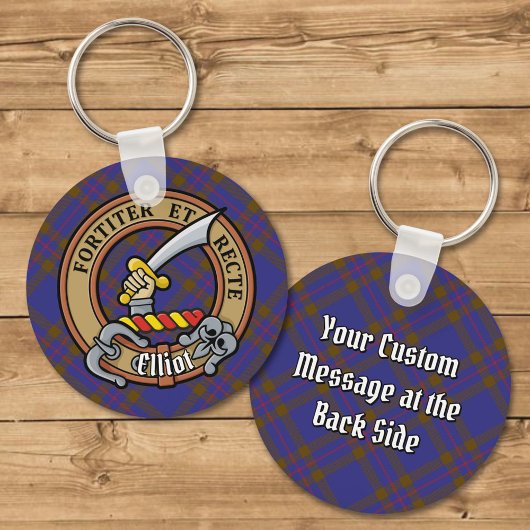 Clan Elliot Crest over Modern Tartan Sleutelhanger