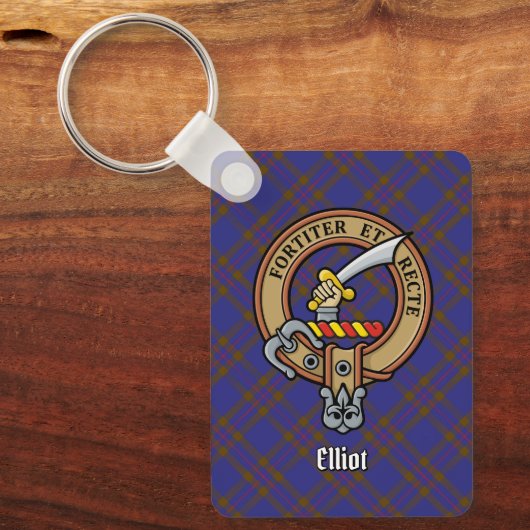 Clan Elliot Crest over Modern Tartan Sleutelhanger (Voorkant)