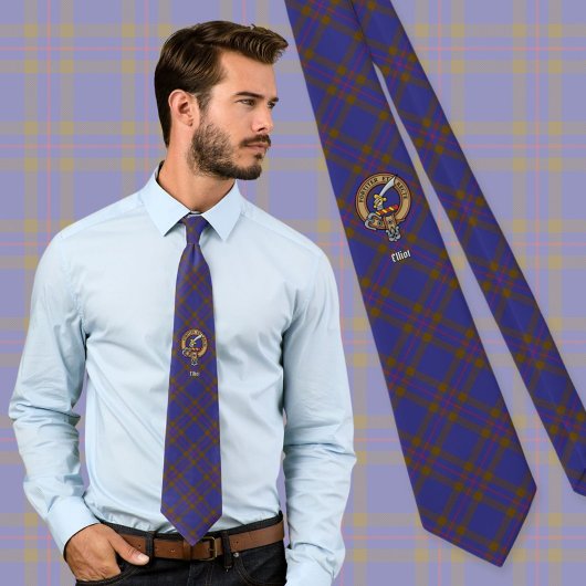 Clan Elliot Crest over Modern Tartan Stropdas