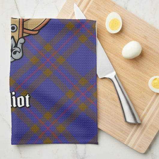 Clan Elliot Crest over Modern Tartan Theedoek (Quarter Fold)