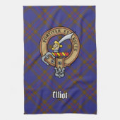 Clan Elliot Crest over Modern Tartan Theedoek (Verticaal)