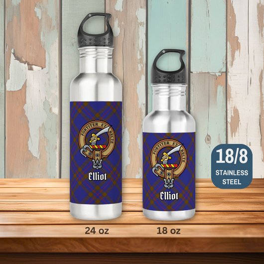 Clan Elliot Crest over Modern Tartan Waterfles