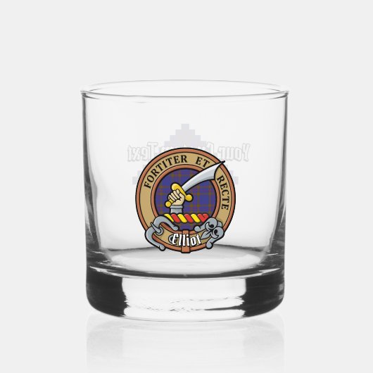 Clan Elliot Crest over Modern Tartan Whisky Glas (Voorkant)