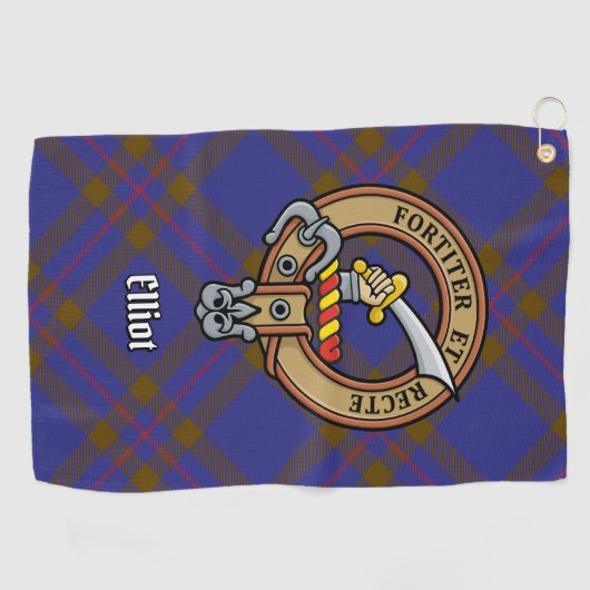 Clan Elliot Crest over moderne Tartan Golf Handdoe Golfhanddoek (Horizontaal)
