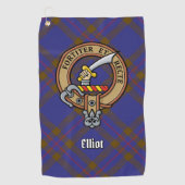 Clan Elliot Crest over moderne Tartan Golf Handdoe Golfhanddoek (Voorkant)
