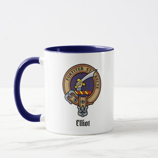 Clan Elliot Crest over moderne Tartan Mok (Links)