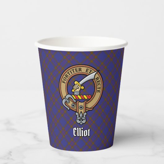 Clan Elliot Crest over moderne Tartan papieren bek Bekers (Voorkant)