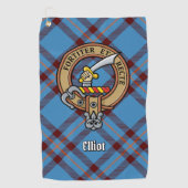 Clan Elliot Crest over oude Tartan Golf Handdoek (Voorkant)