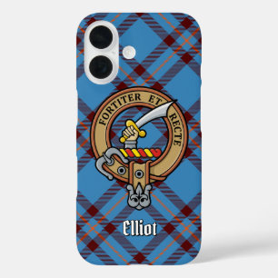 Clan Elliot Crest over oude Tartan iPhone Case