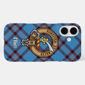 Clan Elliot Crest over oude Tartan iPhone Case (Achterkant (horizontaal))