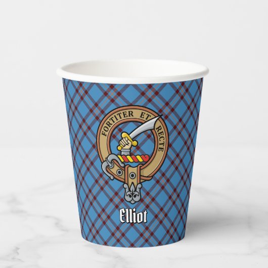 Clan Elliot Crest over oude Tartan papieren bekers (Voorkant)