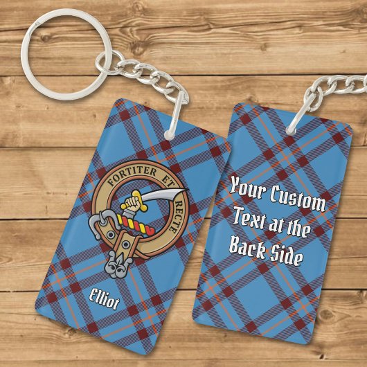 Clan Elliot Crest over oude Tartan Sleutelhanger