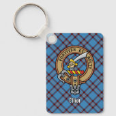 Clan Elliot Crest over oude Tartan Sleutelhanger (Voorkant)