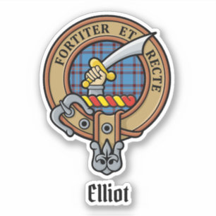 Clan Elliot Crest over oude Tartan Sticker