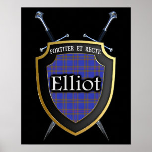 Clan Elliot Tartan Scottish Shield & Swords Poster