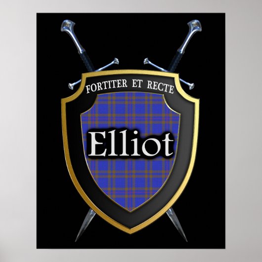 Clan Elliot Tartan Scottish Shield & Swords Poster (Voorkant)