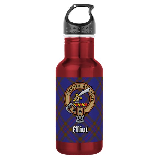 Clan Elliot Wapen over Moderne Tartan Waterfles (Voorkant)