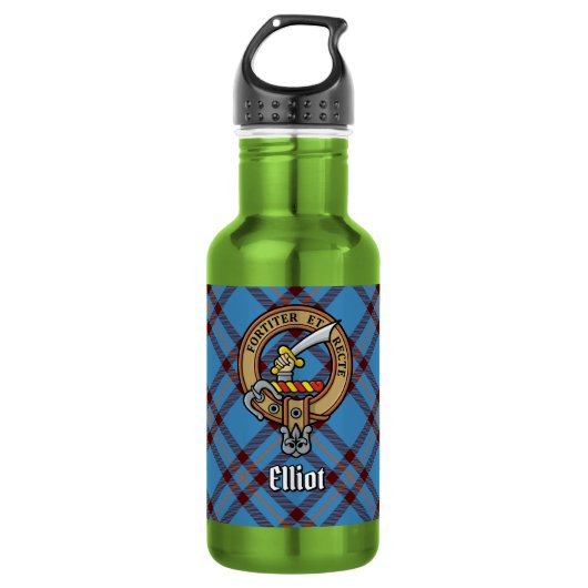 Clan Elliot Wapen over Oude Tartan Waterfles (Voorkant)