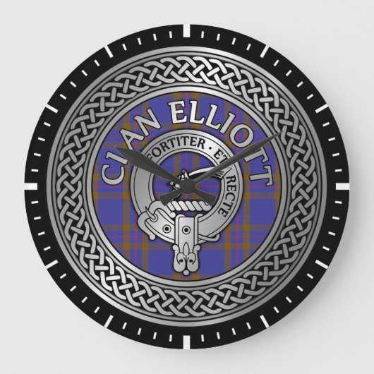 Clan ELLioTT Crest & Tartan Knot Grote Klok (Voorkant)