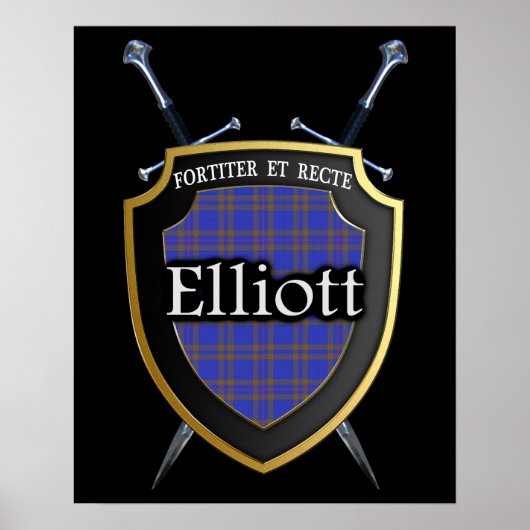 Clan Elliott Tartan Scottish Shield & Swords Poster (Voorkant)