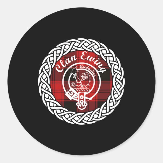 Clan Ewing Achternaam Schotse Tan Crest Ronde Sticker (Voorkant)