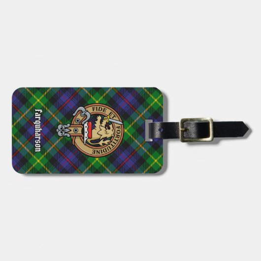 Clan Farquharson Crest over Tartan Bagagelabel (Voorkant horizontaal)