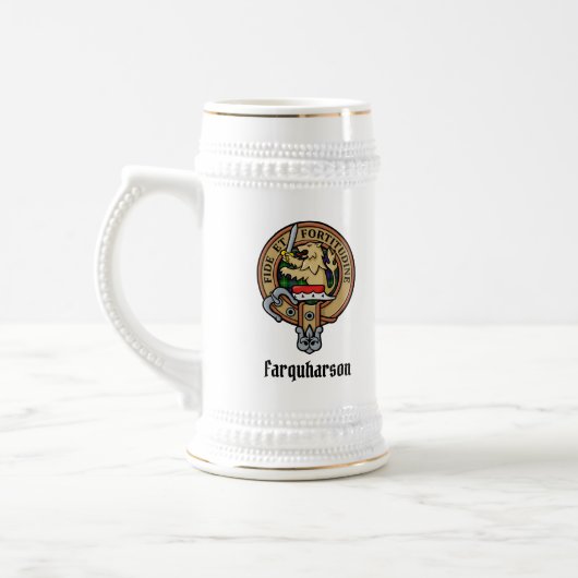 Clan Farquharson Crest over Tartan Beer Stein Bierpul (Links)