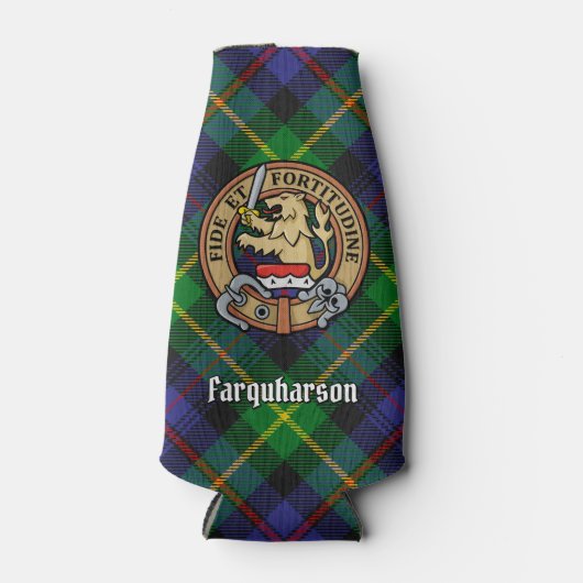 Clan Farquharson Crest over Tartan Bottle Cooler (Voorkant)