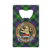 Clan Farquharson Crest over Tartan Creditkaart Flessenopener (Voorkant)