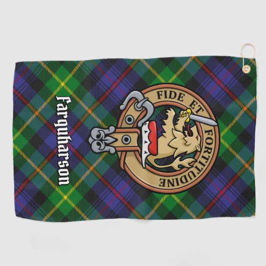 Clan Farquharson Crest over Tartan Golf Handdoek (Horizontaal)