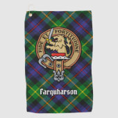 Clan Farquharson Crest over Tartan Golf Handdoek (Voorkant)